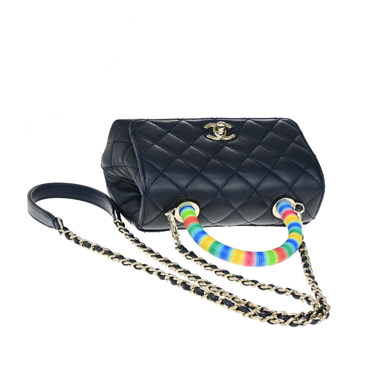 CHANEL CC XXS Matelasse Top Handle 2Way Chain Shoulder Bag Leather BE 793RK696