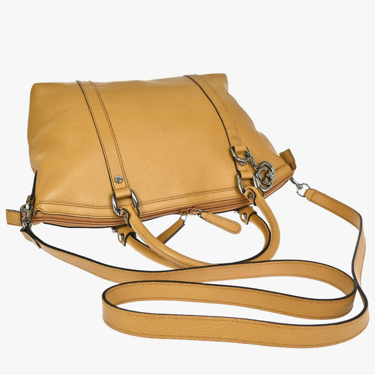GUCCI GG Interlocking Charm 2Way Shoulder Hand Bag Leather Beige Silver 84KB518