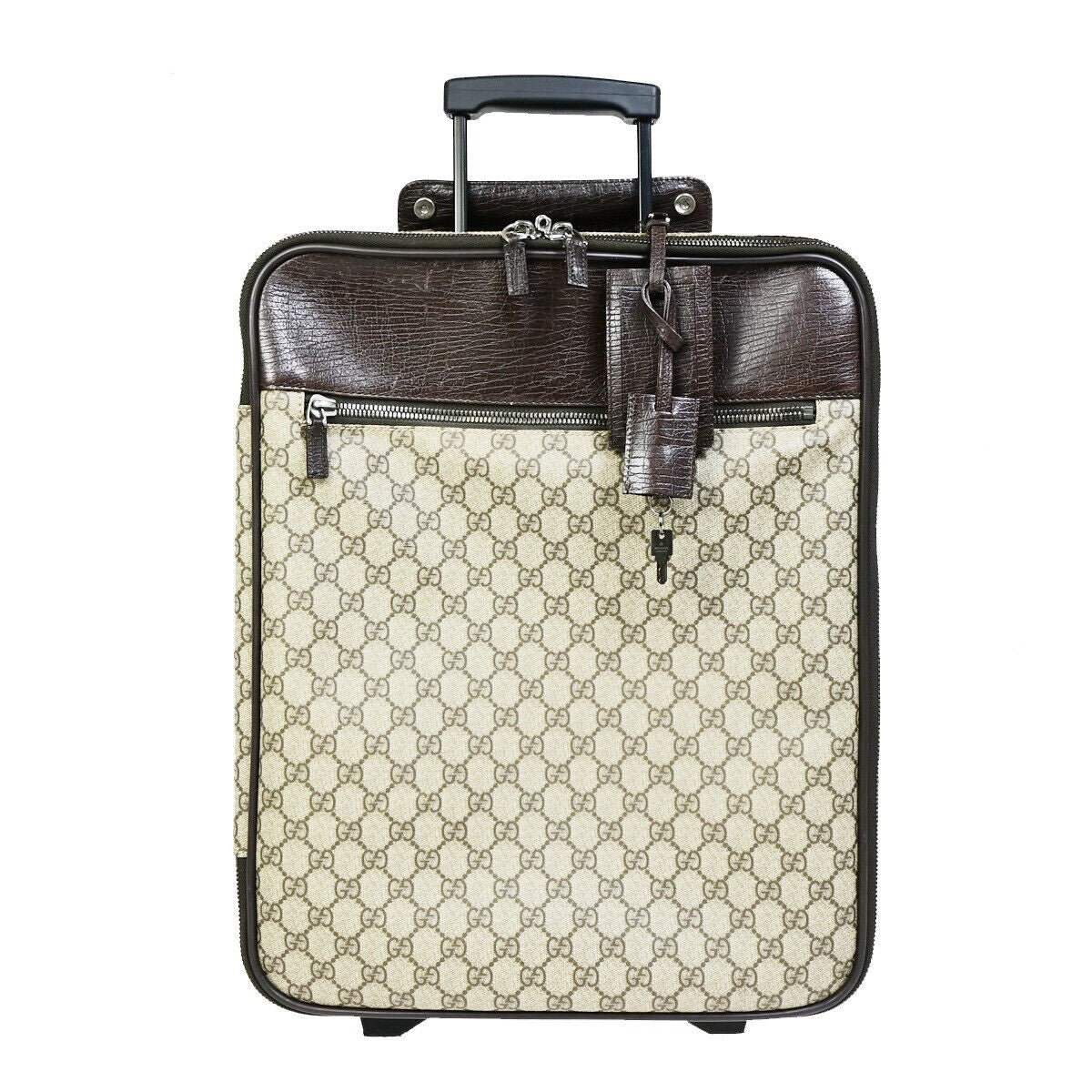 GUCCI Logo GG Pattern Travel Suitcase Luggage Bag PVC Leather Brown 36YF175