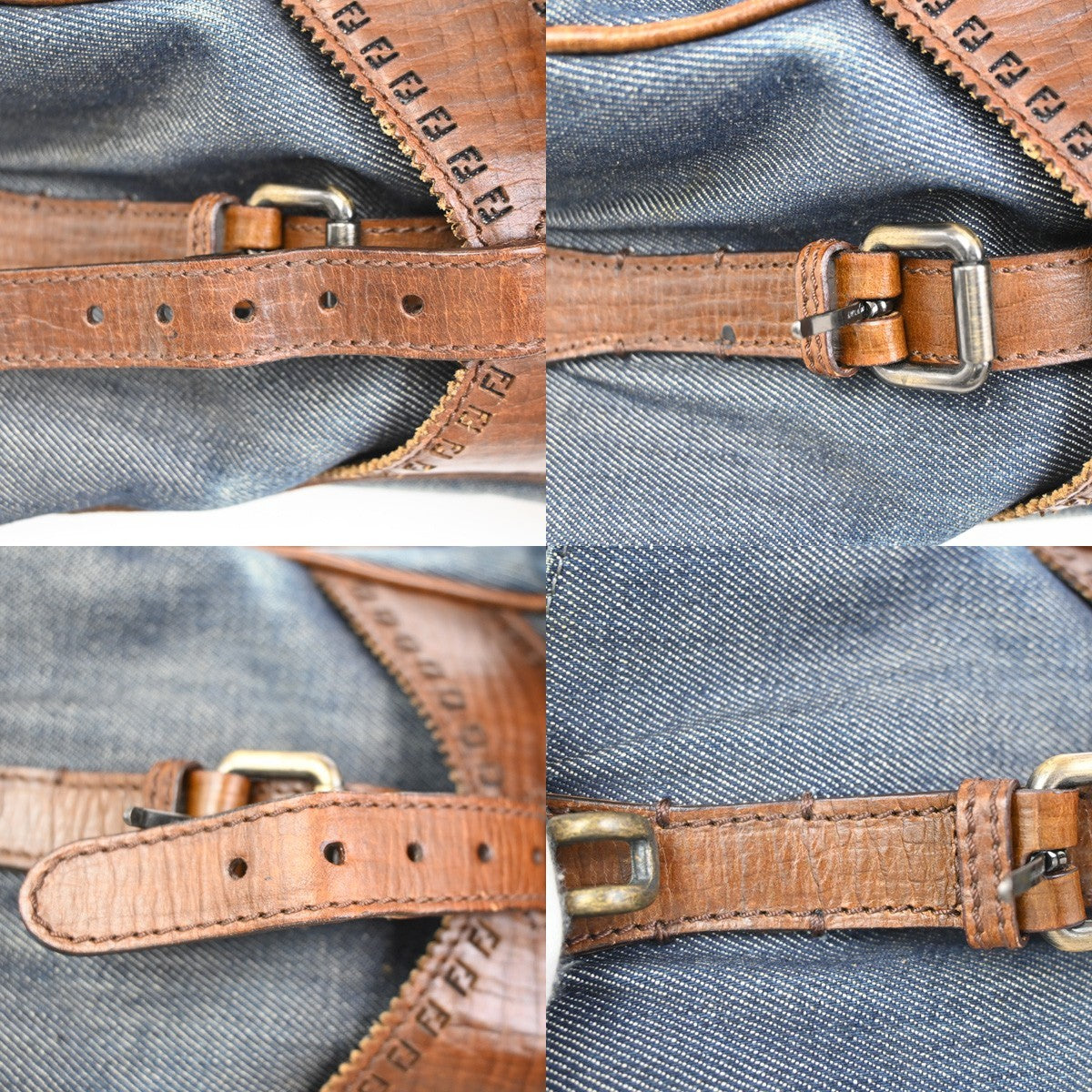 FENDI Logo Etnico Shoulder Hand Bag Denim Leather Blue Brown GHW Italy 87ZA254