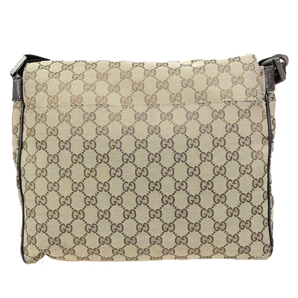 GUCCI Logo GG Pattern Shoulder Bag Canvas Leather Brown Silver Italy 80EB802