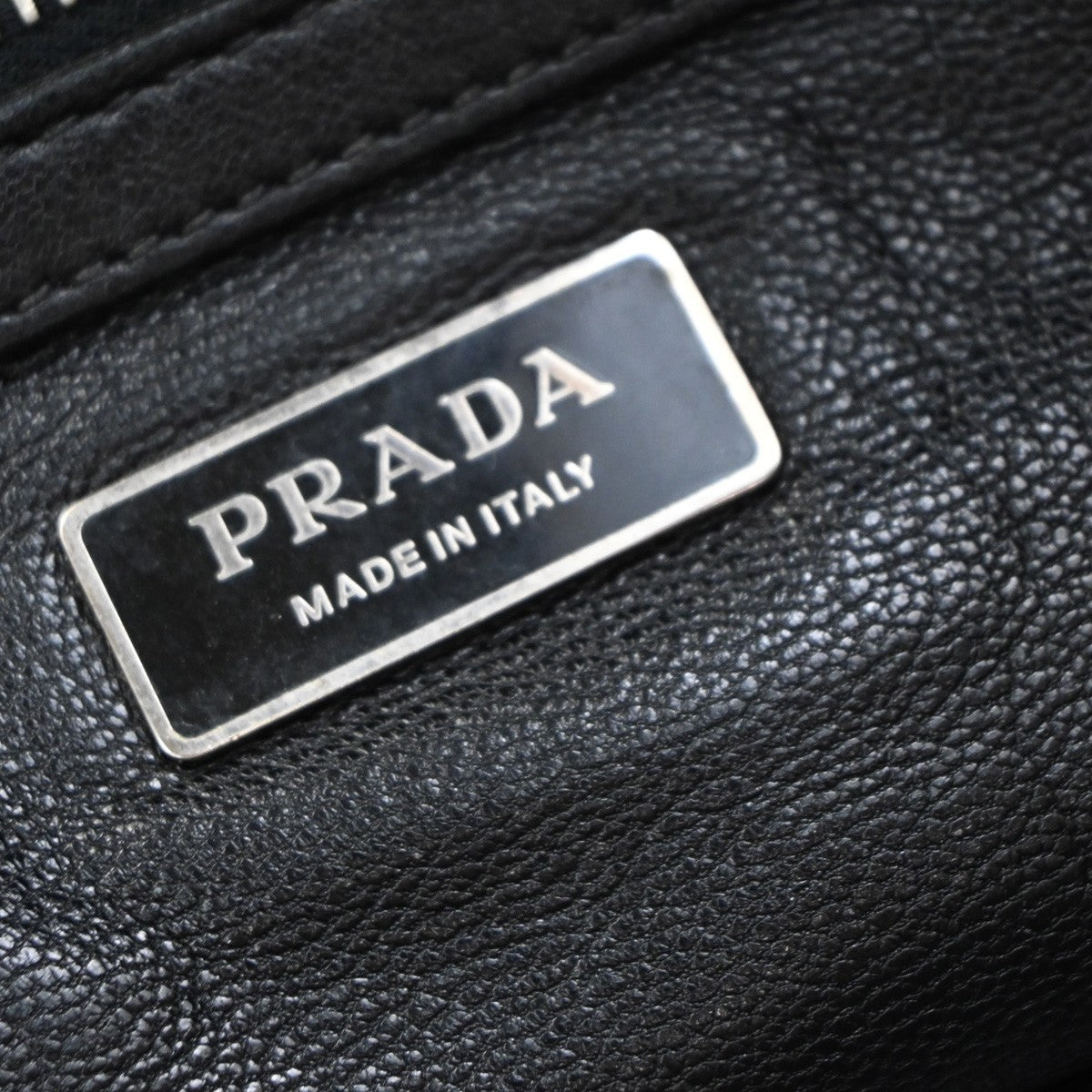 PRADA MILANO Logo Business Shoulder Hand Tote Bag Leather Black Sliver 76KP343