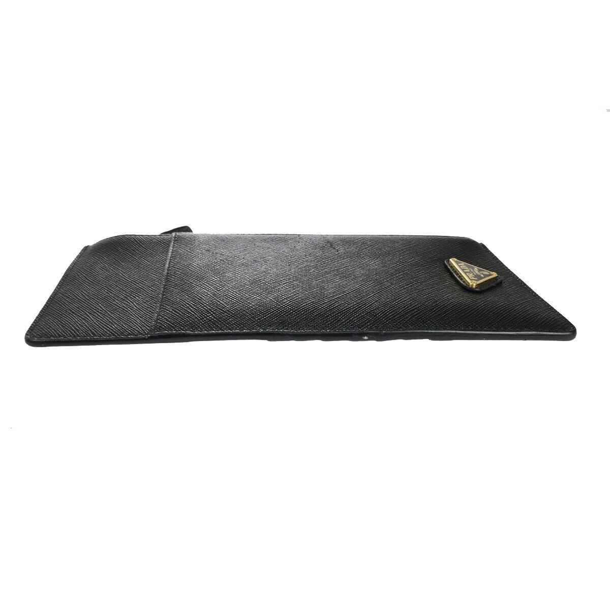 PRADA Logo Saffiano Card Holde Long Wallet Leather Black Gold Italy 65SJ628