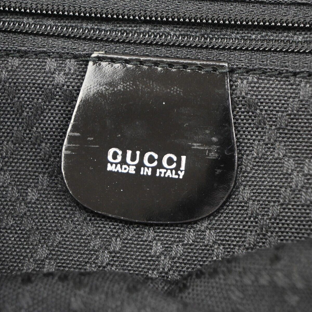 GUCCI Logo Bamboo Tote Hand Bag Nylon Leather Black Silver Italy 09YE231