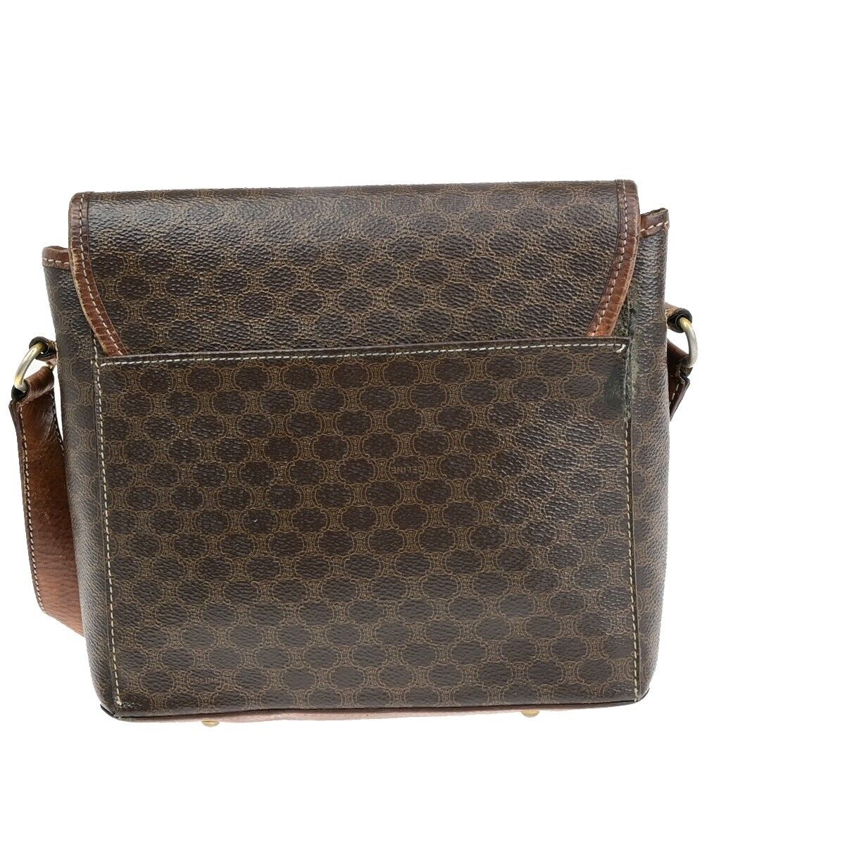 CELINE Logo Macadam Pattern Shoulder Bag PVC Leather Brown Italy Gold 08EB711