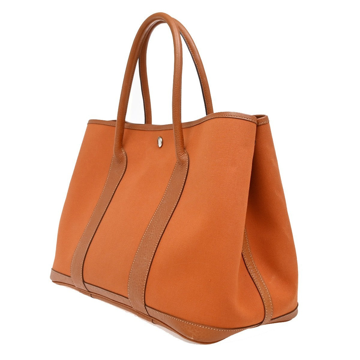 HERMES Garden Party PM Hand Bag Toile Officier Canvas Leather Orange 631RF737