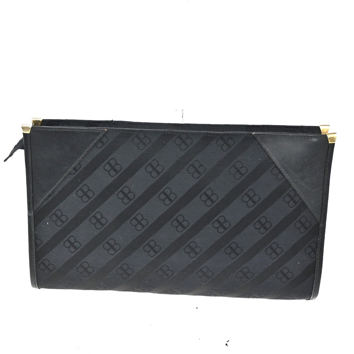 BALENCIAGA BB Logo Clutch Hand Bag Canvas Leather Black Gold Italy 07TA425