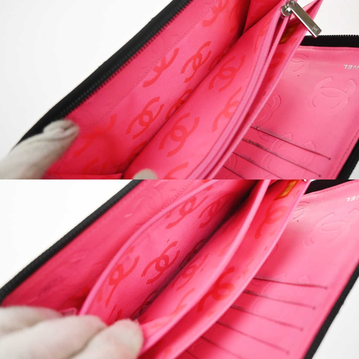 CHANEL CC Cambon Line Zip Around Long Wallet Patent Leather Black Spain 39KD046