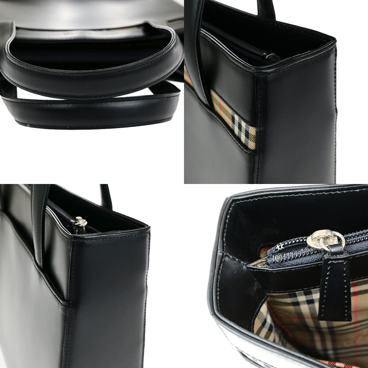 Burberrys Logo Nova Check Hand Tote Bag Canvas Leather Black Beige 31YG606