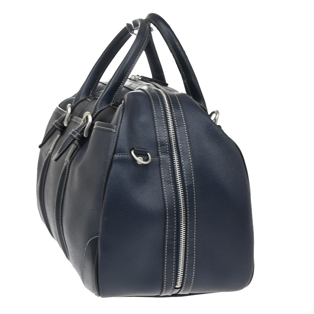 BURBERRY Golf Logo Nova Check Pattern Boston Bag Leather Navy Beige SHW 05CB019