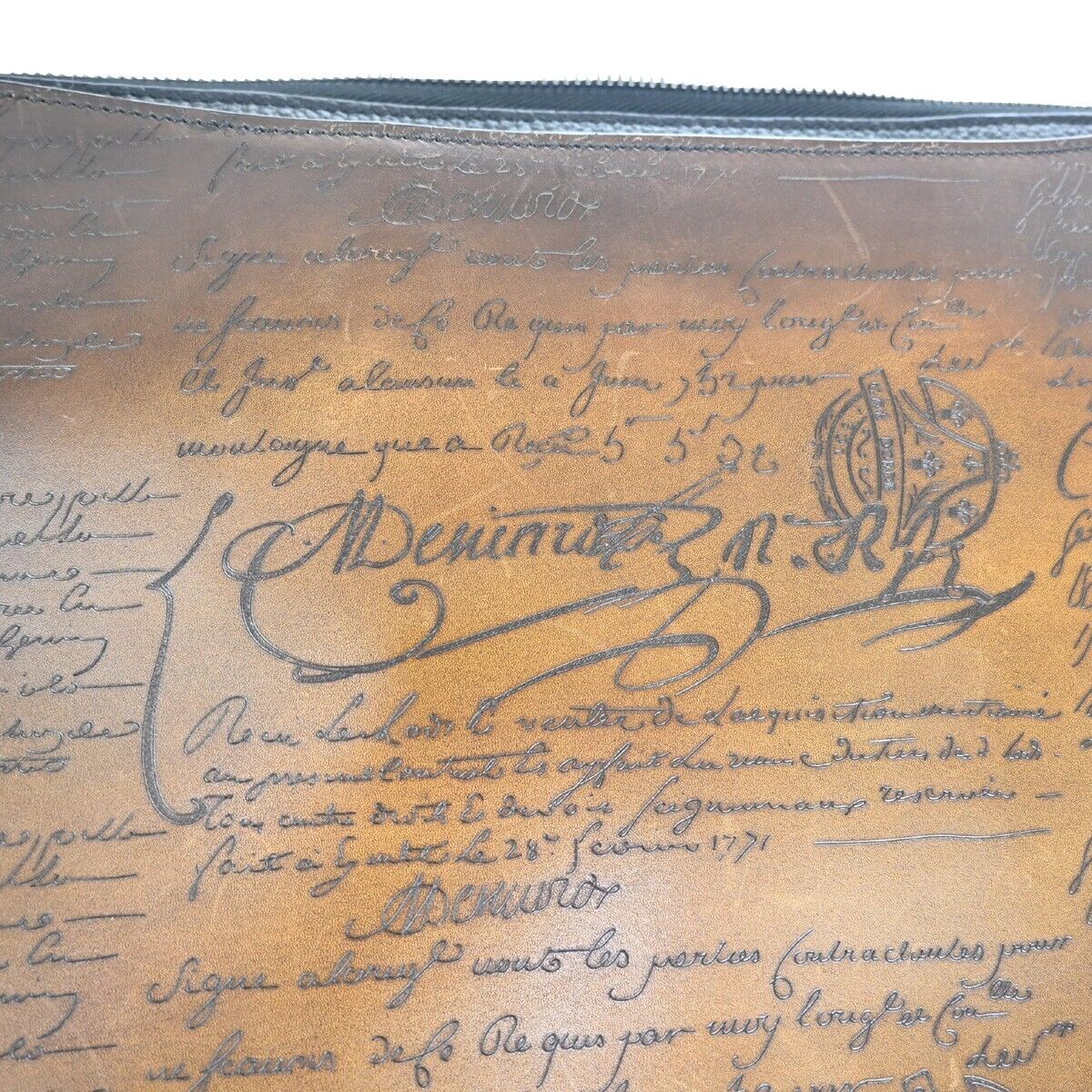 BERLUTI Lift Calligraphy 2Way Briefcase Clutch Hand Bag Leather Brown BK 44RH278