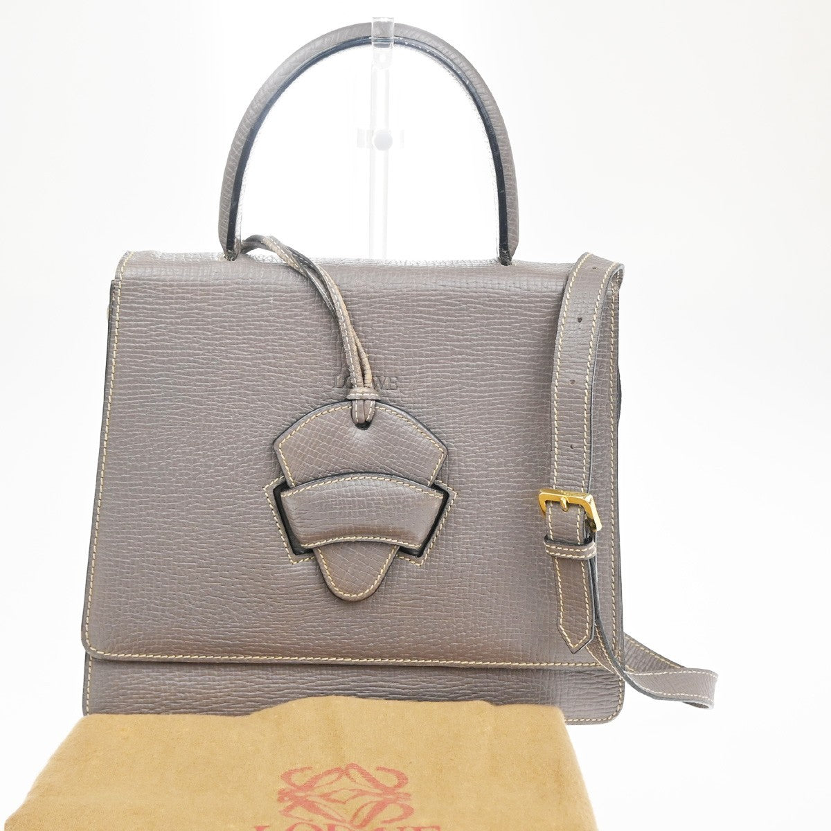LOEWE Logo Barcelona 2Way Shoulder Bag Embossing Leather Purple GHW 86KC880