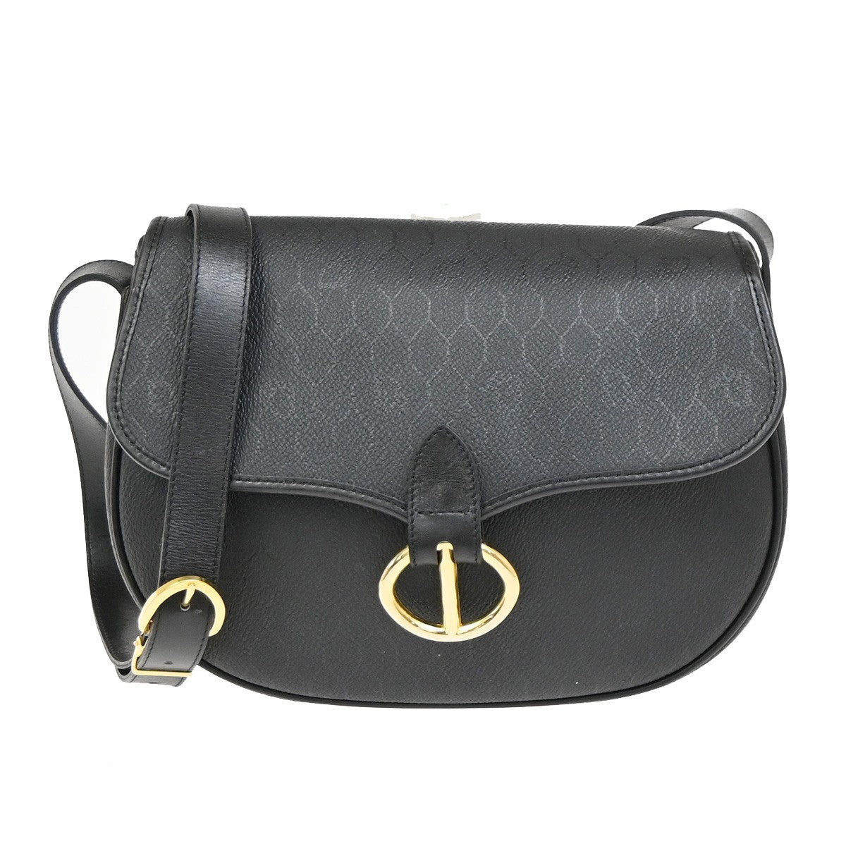 CHRISTIAN DIOR Logo Honeycomb Shoulder Bag PVC Leather Black GHW France 38KC673