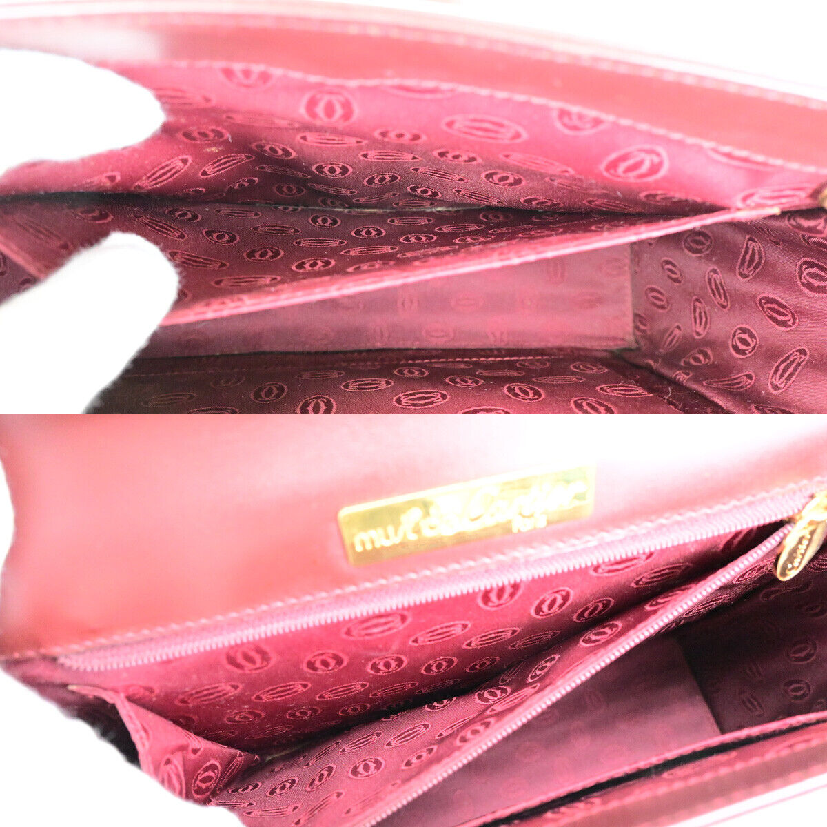 MUST DE CARTIER 2C Logo Hand Bag Leather Burgundy Bordeaux GHW Italy 80YG585