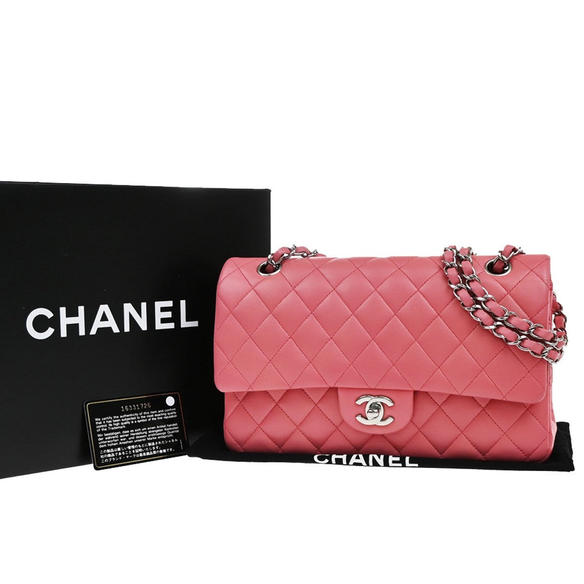 CHANEL CC Matelasse 25 Double Flap Chain Shoulder Bag Leather Pink SHW 791RF617