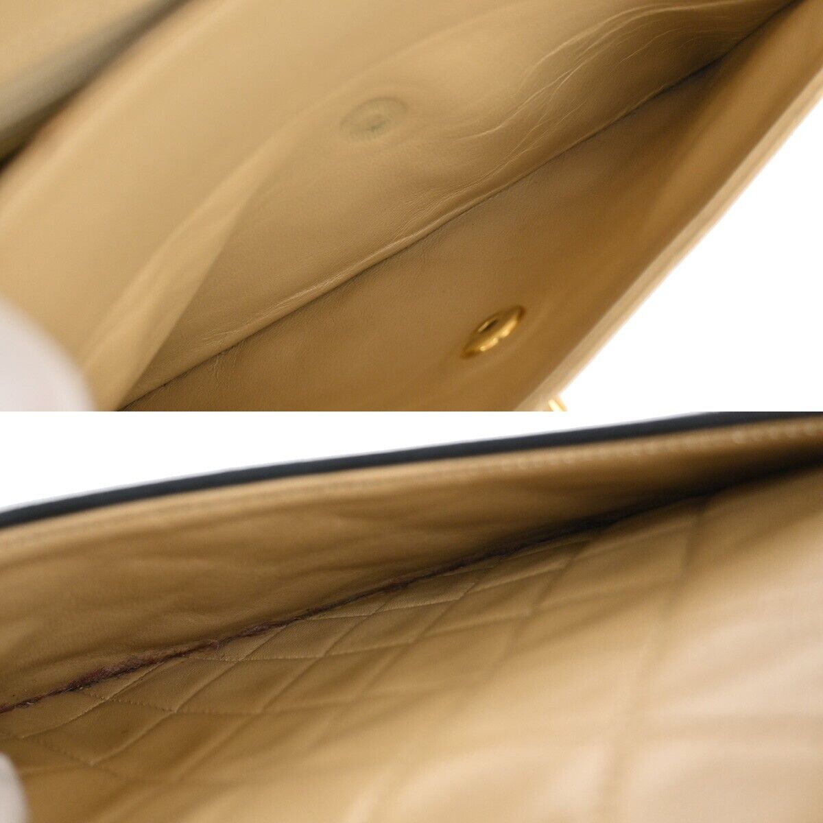 CHANEL CC Matelasse Chain Shoulder Bag Leather Beige Black GHW Vintage 318RJ663