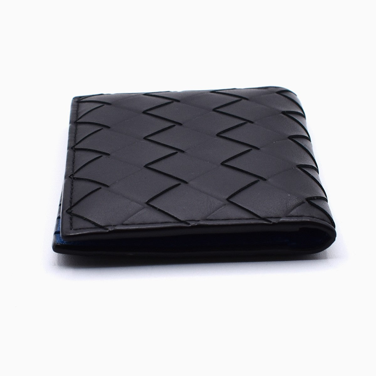 BOTTEGA VENETA Logo Intrecciato Bifold Card case Leather Black  Blue 62RL569