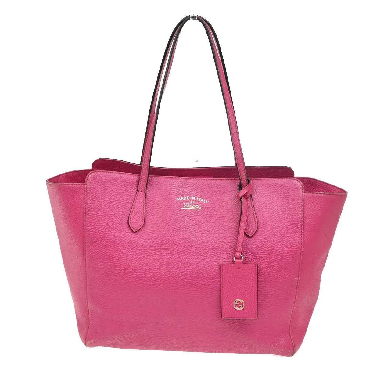 GUCCI Logo Swing Luggage Tag Shoulder Tote Bag Leather Pink GHW Italy 62ZA289