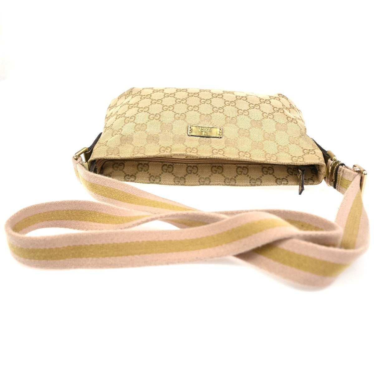 GUCCI Logo GG Pattern Crossbody Shoulder Bag Canvas Leather Beige GHW 04ZA149