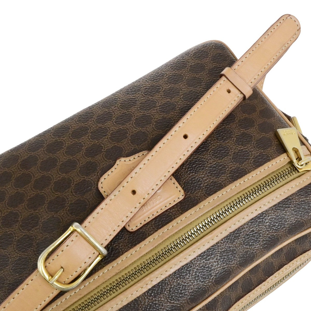 CELINE Logo Macadam Pattern Shoulder Bag PVC Leather Brown GHW Italy 38YH127