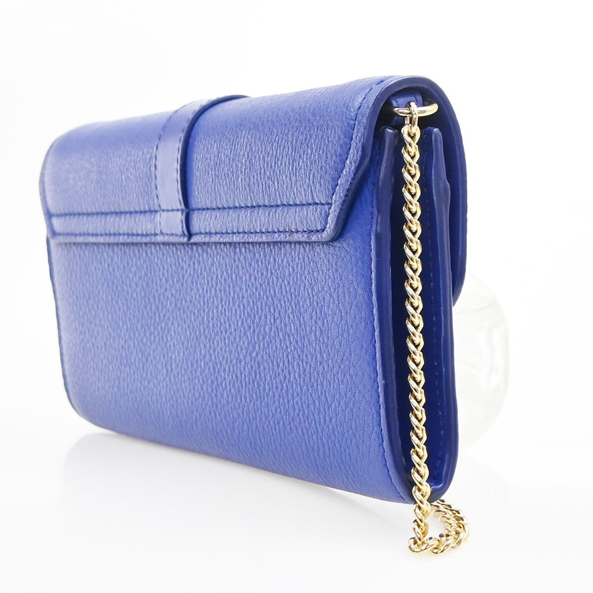 CHLOE Logo Aby Chain Shoulder Bifold Long Wallet Leather Blue GHW Spain 64MA495