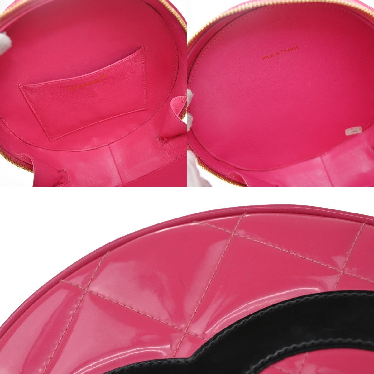 CHANEL Matelasse Round Vanity Chain Hand Bag Patent Leather PK Vintage 6735LC600