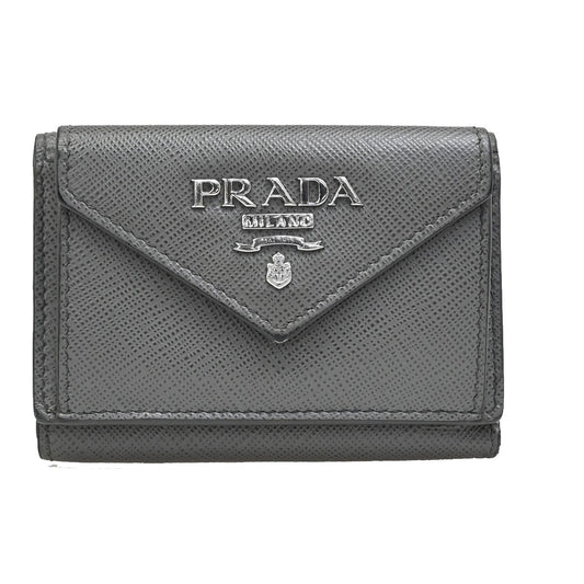 PRADA MILANO Logo Saffiano Trifold Wallet Purse Leather Gray Italy 65FC042
