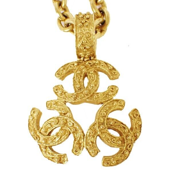 CHANEL Triple CC Chain Pendant Necklace 94A Gold Accessory Vinatge 636RJ025