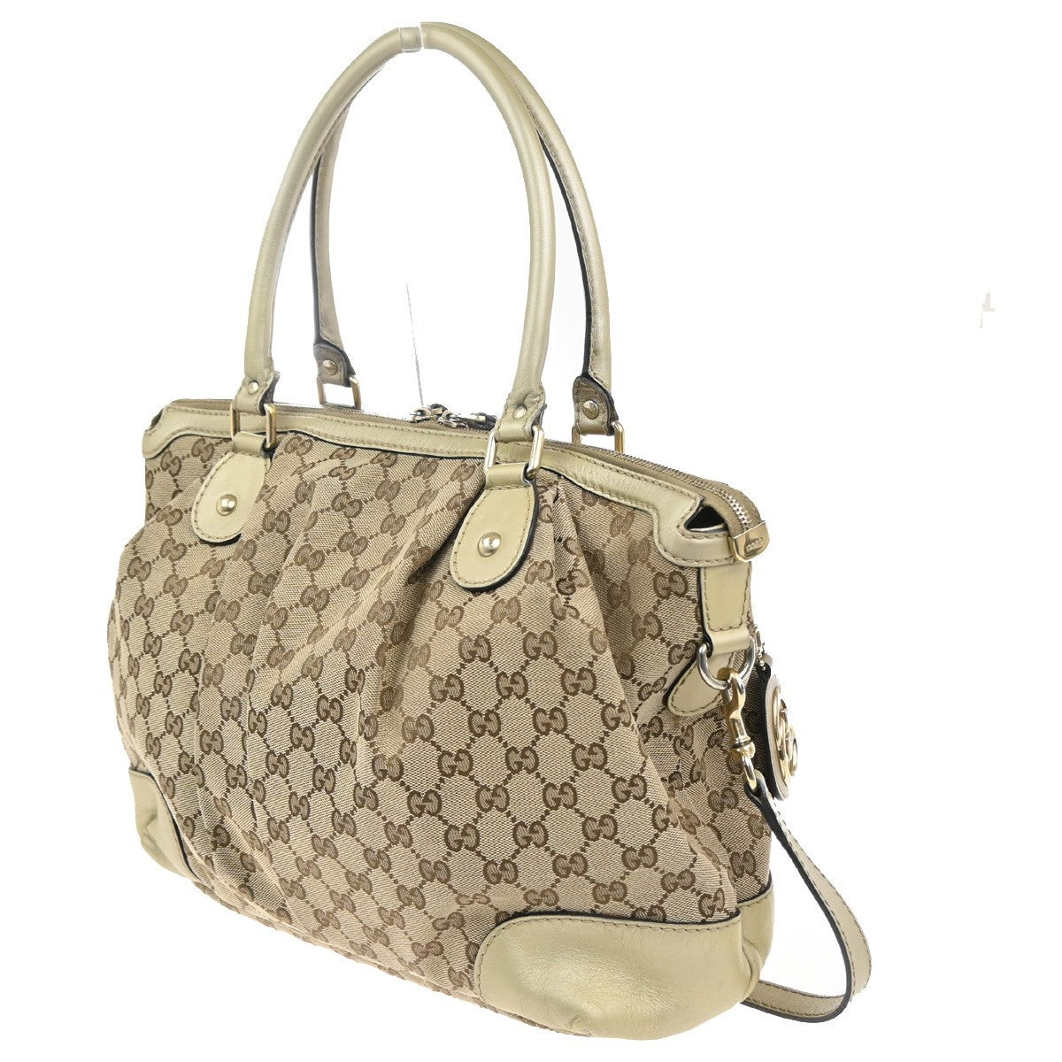 GUCCI GG Pattern Sukey 2Way Shoulder Hand Bag Canvas Leather Brown Gold 85CA725