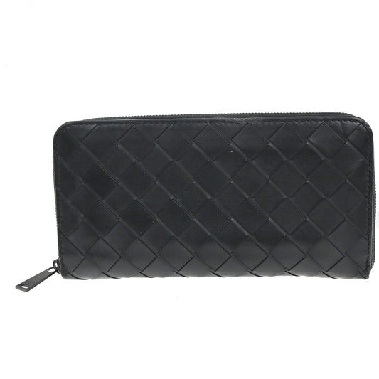 BOTTEGA VENETA Logo Intrecciato Zip Around Long Wallet Leather Black 65KC209