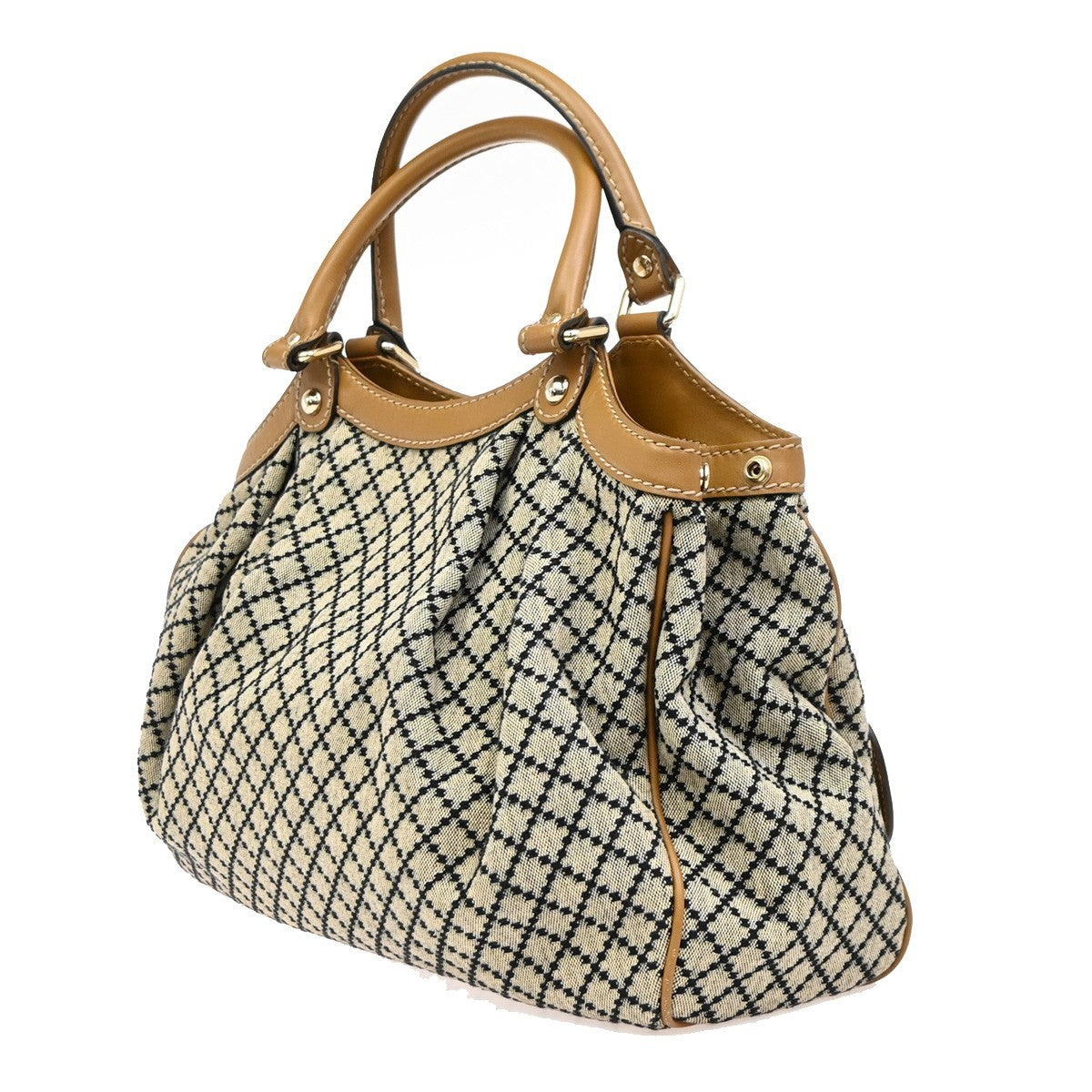GUCCI Diamante Sukey Shoulder Bag Charm Canvas Leather Brown Black GHW 85KB751