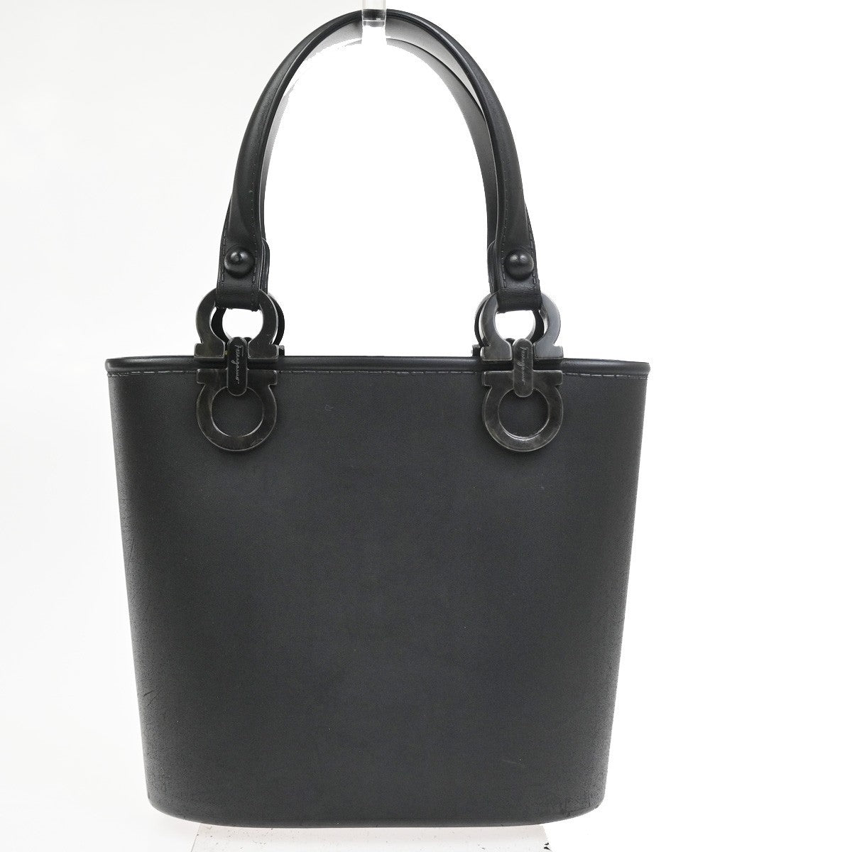 SALVATORE FERRAGAMO Gancini Mini Hand Bag Rubber Leather Black SHW 76TA619