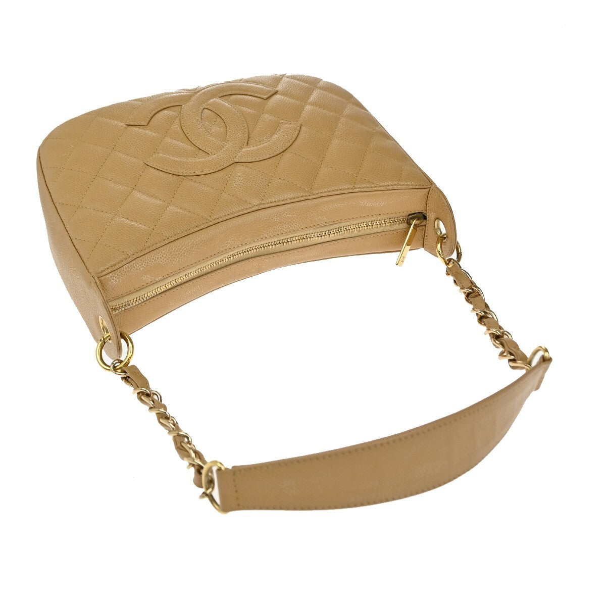 CHANEL Timeless CC Matelasse Chain Shoulder Bag Calfskin Leather Beige 813RF263