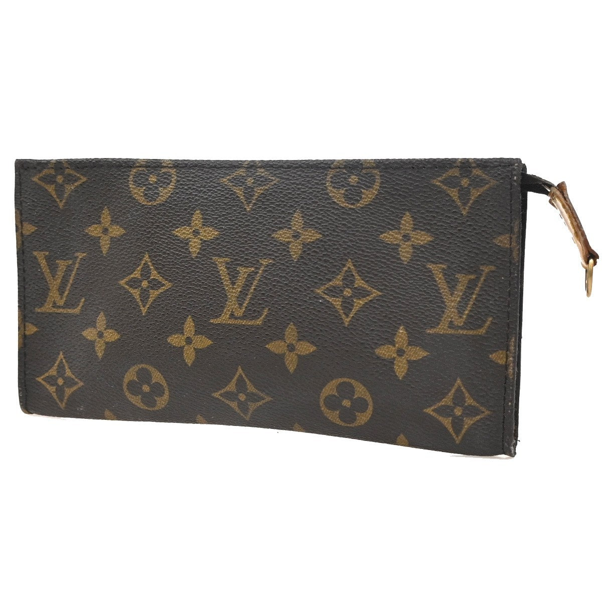 LOUIS VUITTON LV Logo Bucket GM Pouch Bag Monogram Leather Brown Gold 05KC768