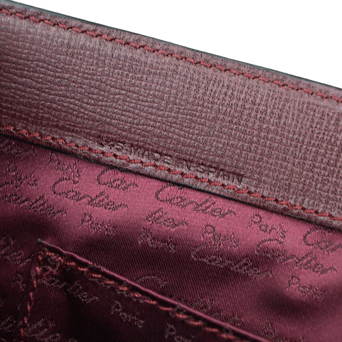 CARTIER 2C Logos Hand Bag Leather Bordeaux Gold-Plated Made In Spain 78EC825