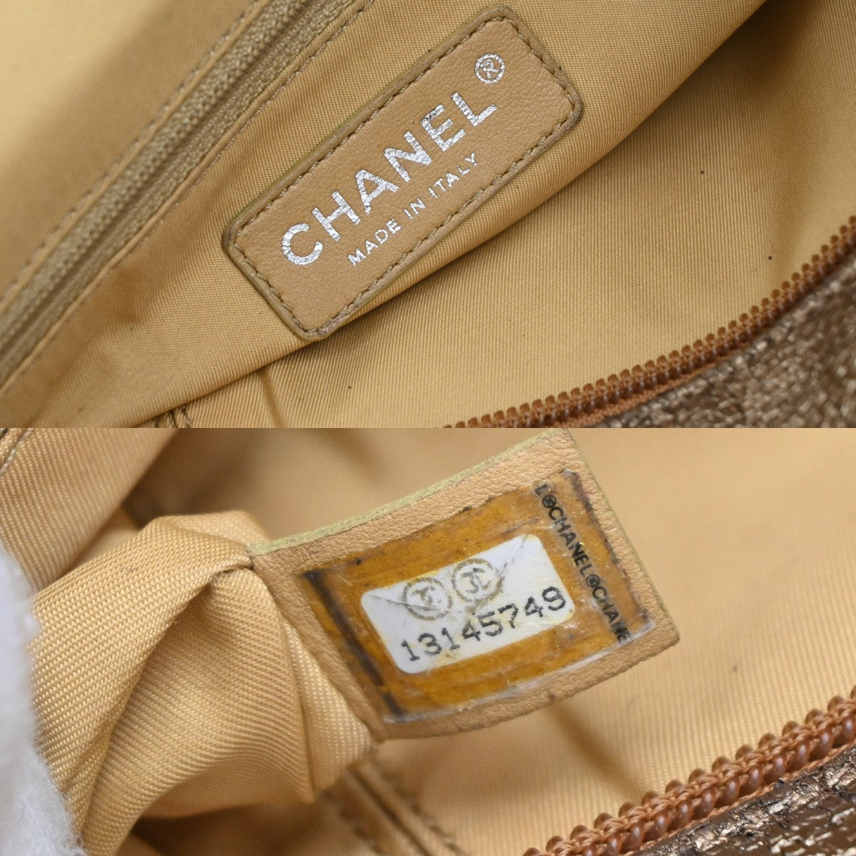 CHANEL CC Paris Biarritz Shoulder Bag Coating Canvas Leather Bronze 603RF988