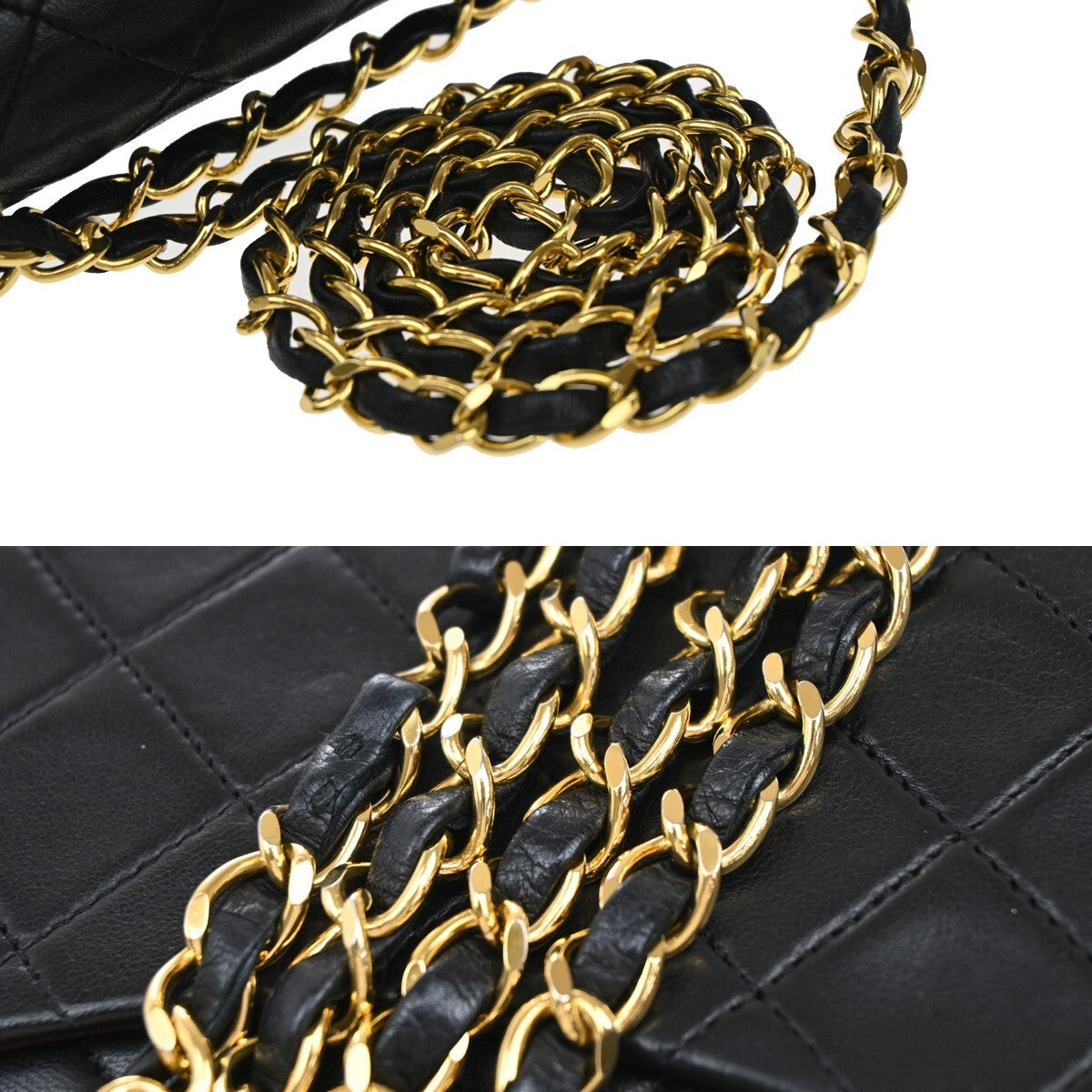 CHANEL CC Matelasse 25 Double Flap Chain Shoulder Bag Lamb Skin Black 892RF267