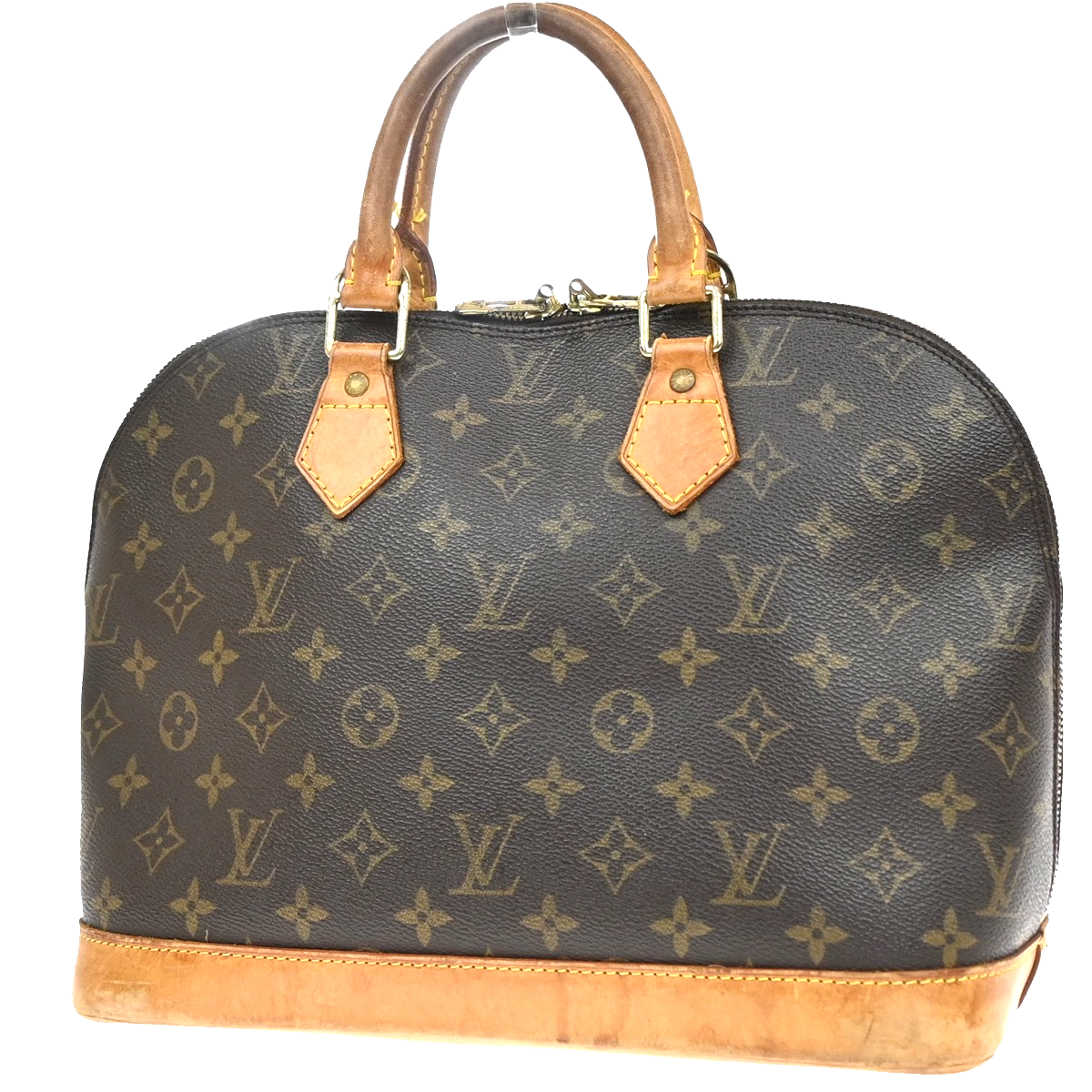 LOUIS VUITTON LV Logo Alma Hand Bag Monogram Leather Brown France M51130 87YJ204