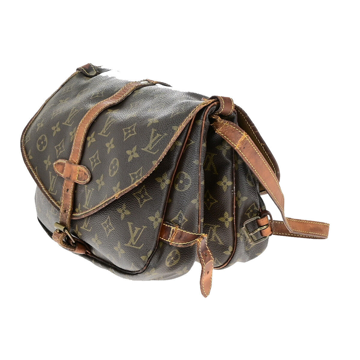LOUIS VUITTON Logo Saumur 30 Shoulder Bag Monogram Leather Brown M42256 09YE885