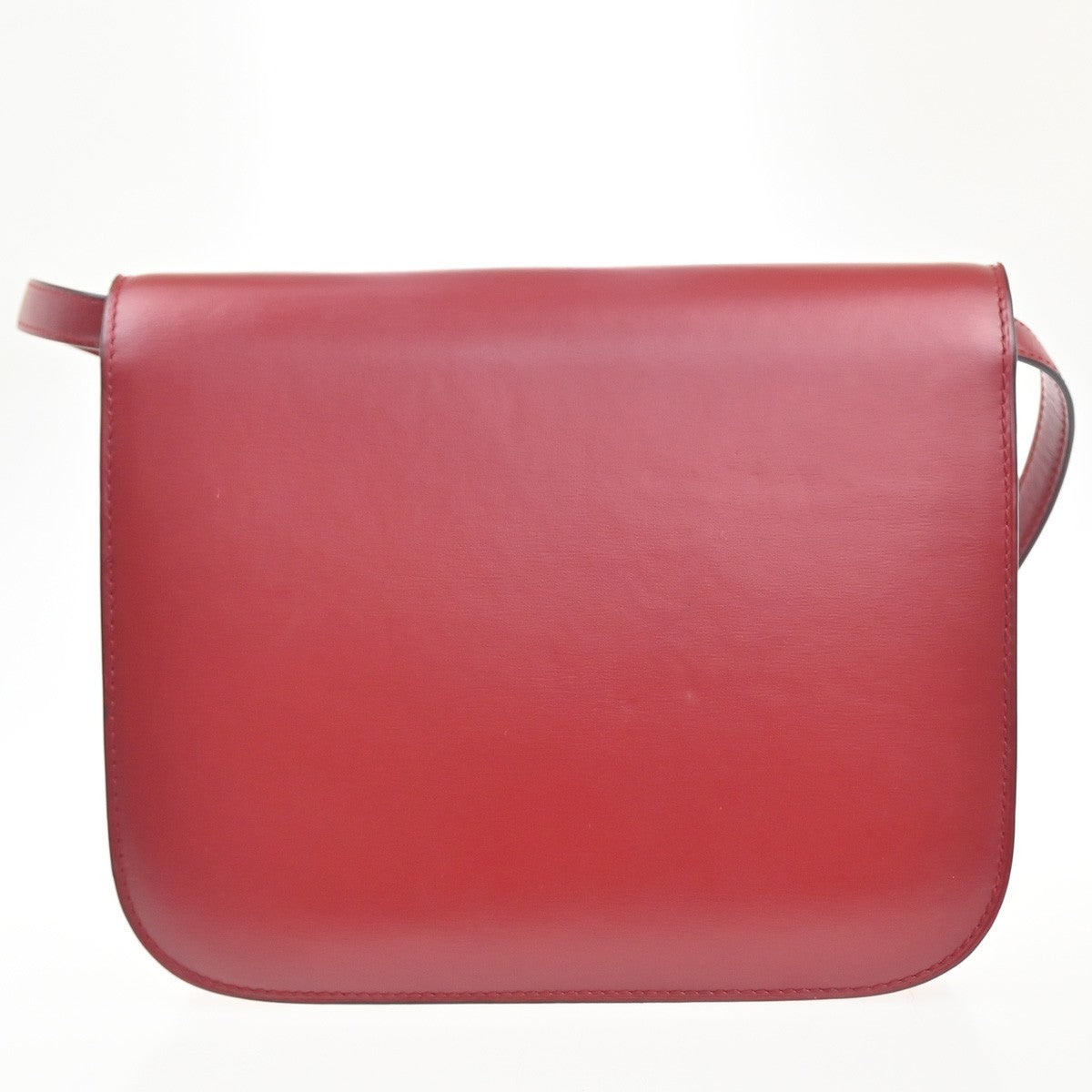 CELINE Logo Classic Box Flap Shoulder Bag Leather Red GHW Italy 92MA438