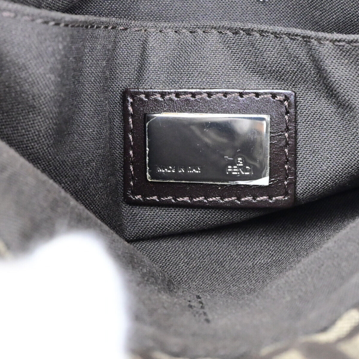 FENDI Logo Zucchino Shoulder Bag Canvas Leather Brown SHW Italy 70SJ496