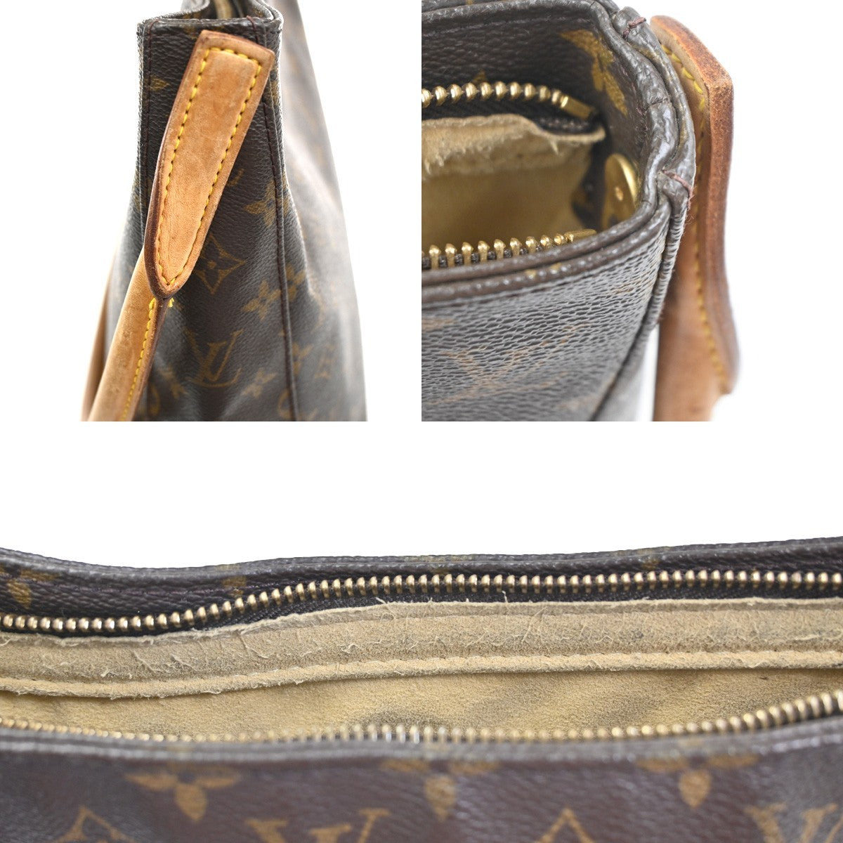 LOUIS VUITTON Logo Looping GM Shoulder Bag Monogram Leather Brown M51145 87KC187