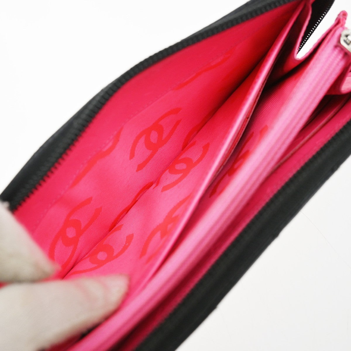 CHANEL CC Cambon Long Zipper Bifold Wallet Leather Patent Leather Black 30RF618