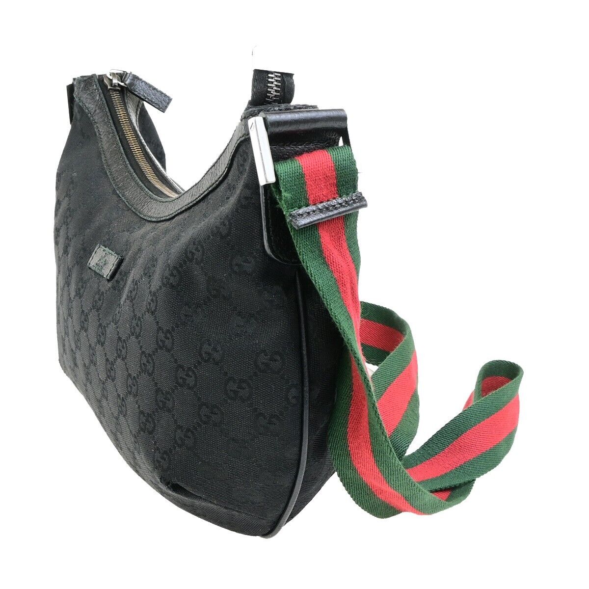 GUCCI Logo GG Pattern Sherry Shoulder Bag Canvas Leather Black Italy 76ED913