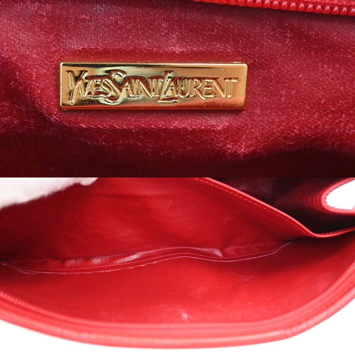 SAINT LAURENT YSL Plate Logo Clutch Bag Red GHW 08TA670