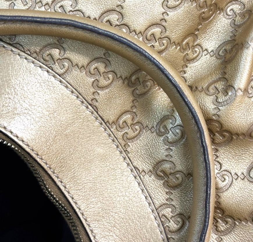 GUCCI Guccissima Abbey One Shoulder Hand Bag Embossing Leather Gold GHW  84TA490