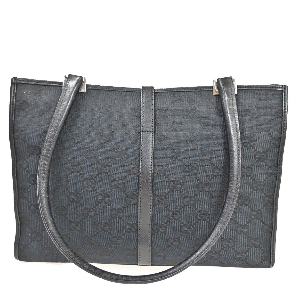 GUCCI GG Pattern Jackie Shoulder Tote Bag Canvas Leather Black Silver 60FA442