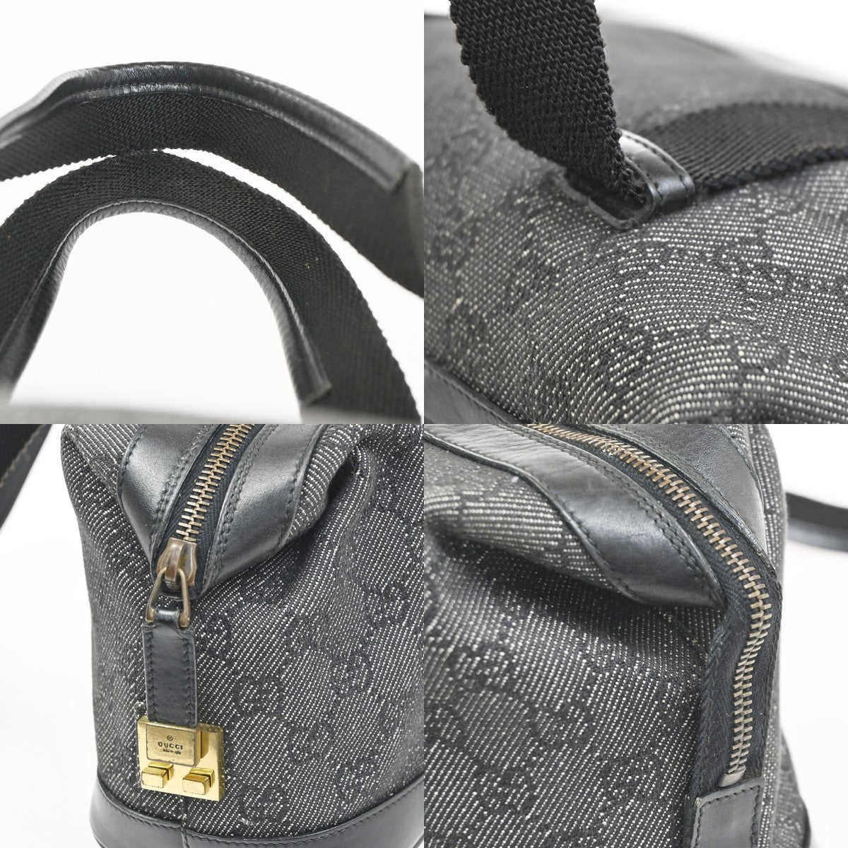 GUCCI GG Canvas Mini Boston Handbag Black Leather Canvans GHW Italy 36KC924