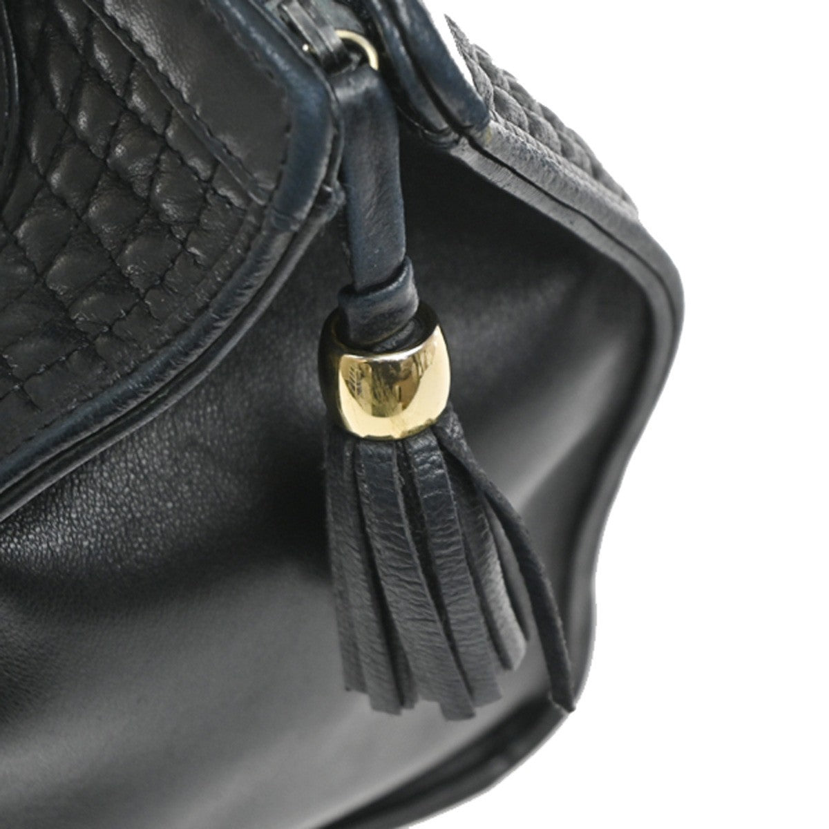 BALLY Logo Tassel Hand Bag Quilted Leather Black GHW Italy 09MA542