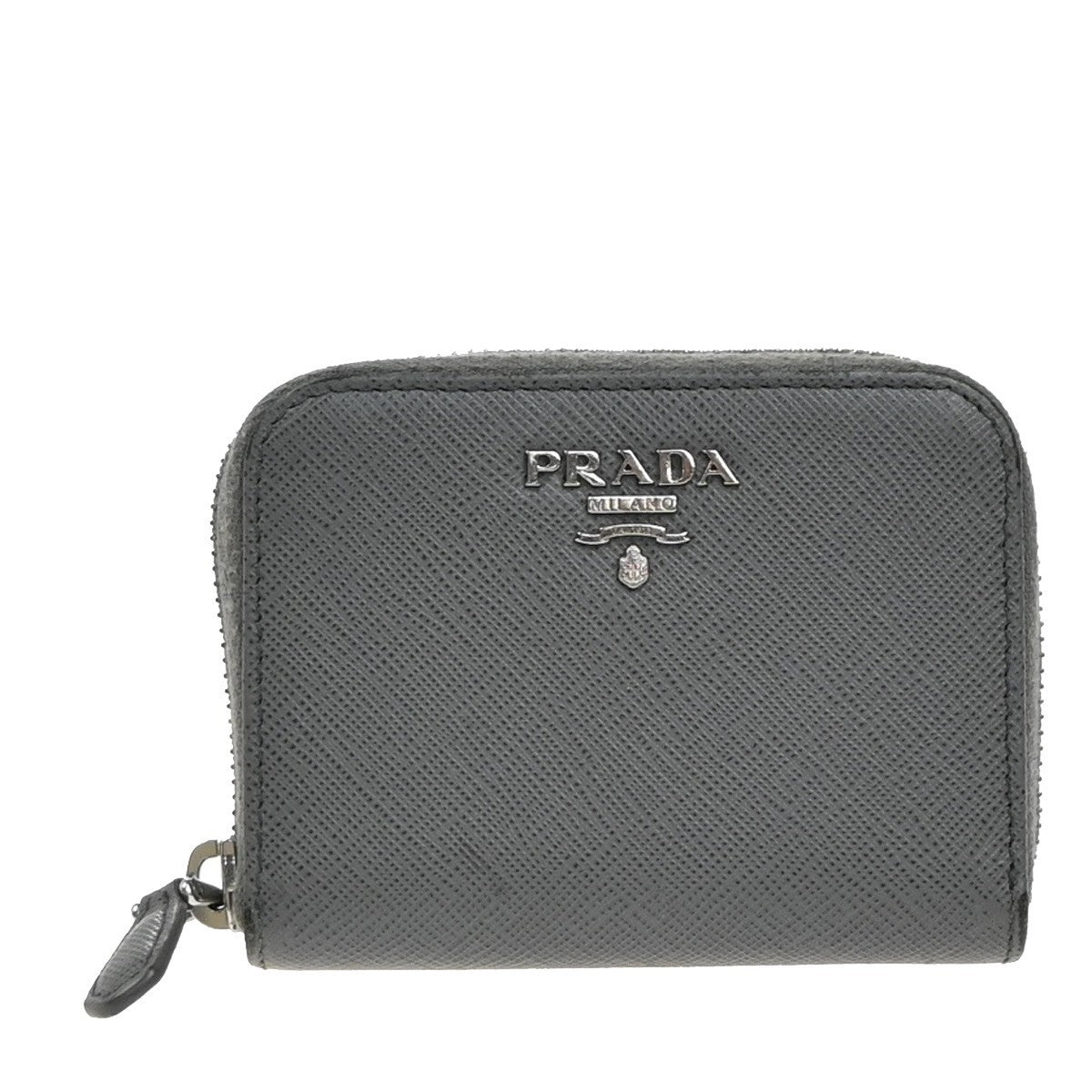 PRADA Zip Around Coin Case Compact Wallet Saffiano Leather Gray Italy 69KP577
